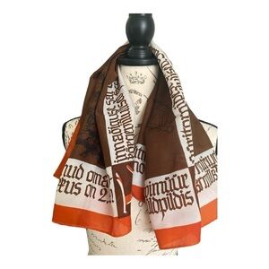 Vintage scarf from Estonia, square, city scene with writing in Estonian.